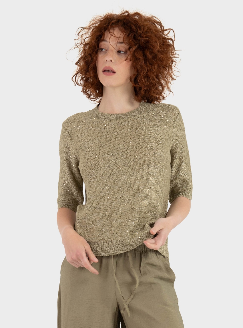 Jdy Mia 2/4 O-Neck Sequin Pullover - Olive 