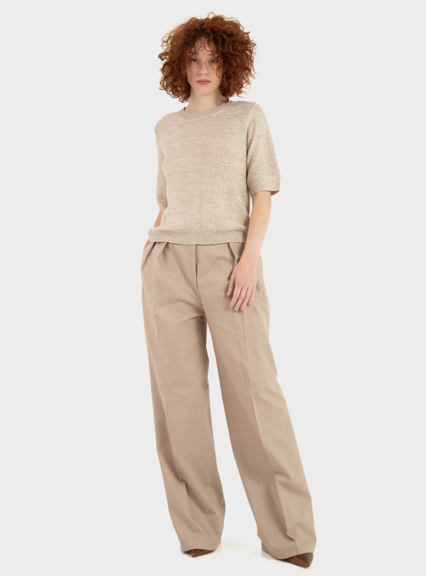 Jdy Mia 2/4 O-Neck Sequin Pullover - Beige
