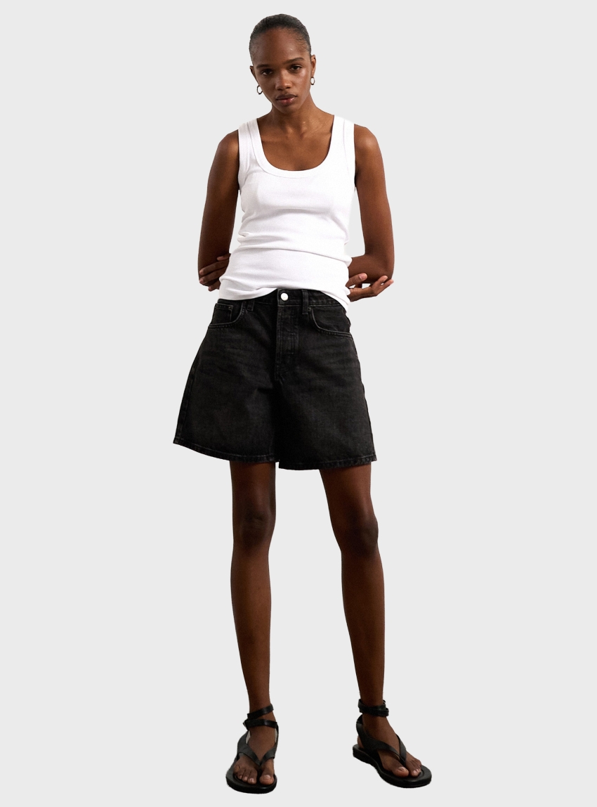 Topshop Vigga High Rise Shorts - Black Denim