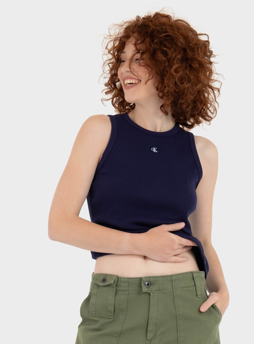 Calvin Klein Slim Waffle Racerback Top - Blue
