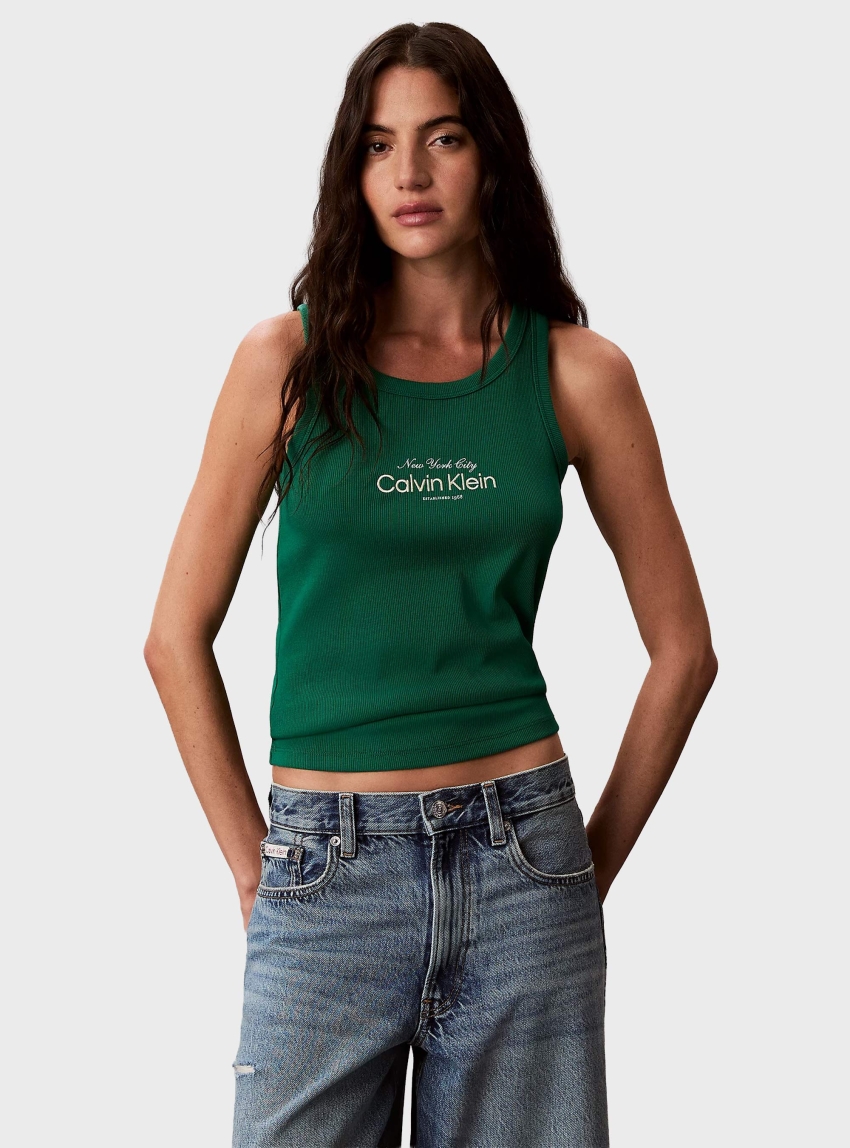 Calvin Klein Slim Ribbed Cotton Tank Top - Green