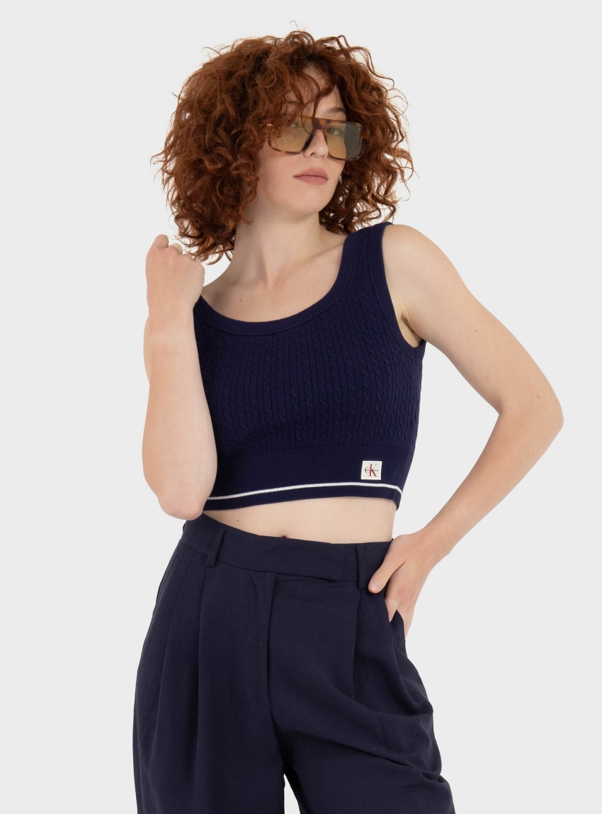 Calvin Klein Woven Labal Cable Bralette - Blue