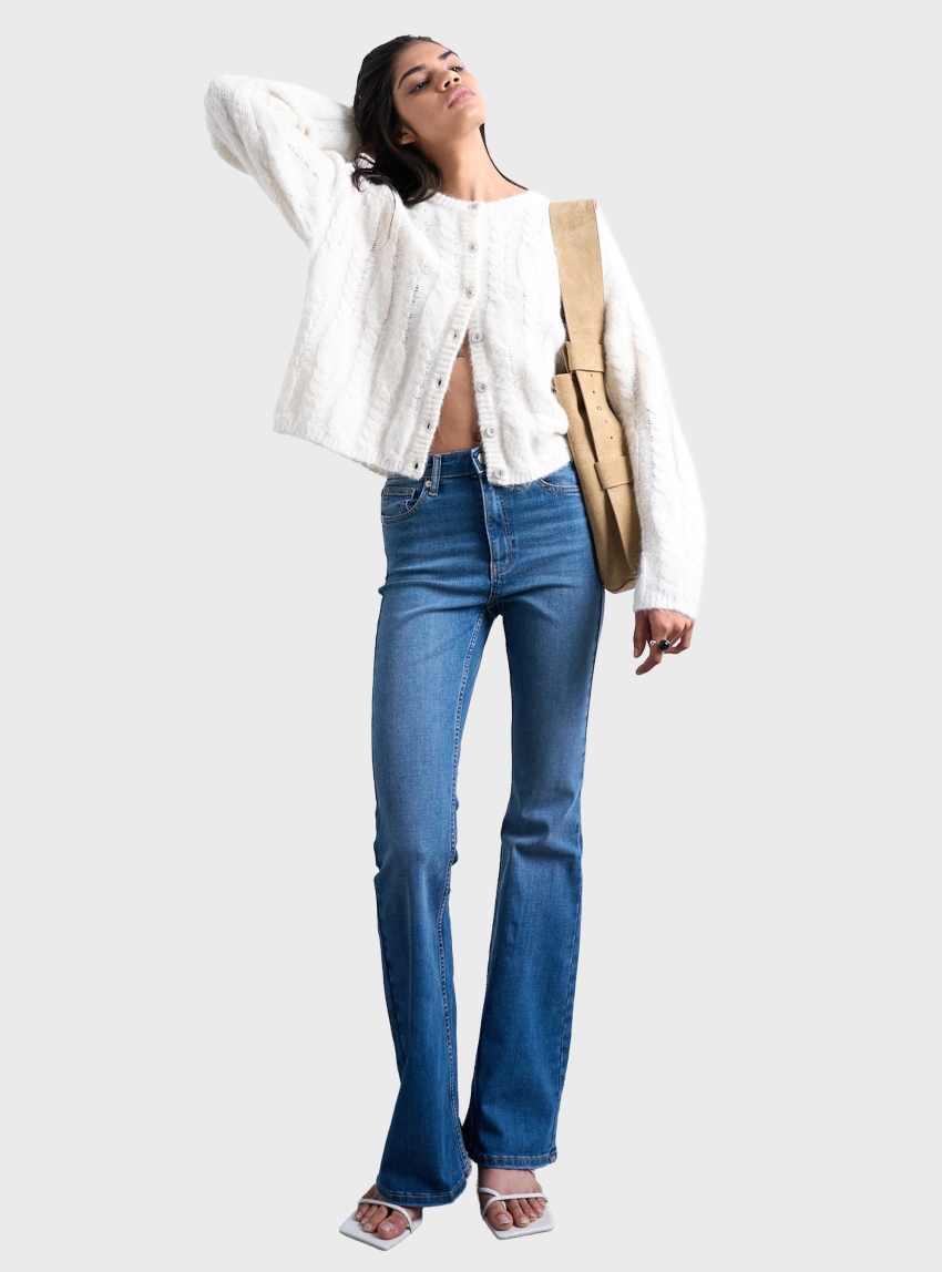 Topshop Jamie High Rise Flare Jeans - Medium Aged Denim