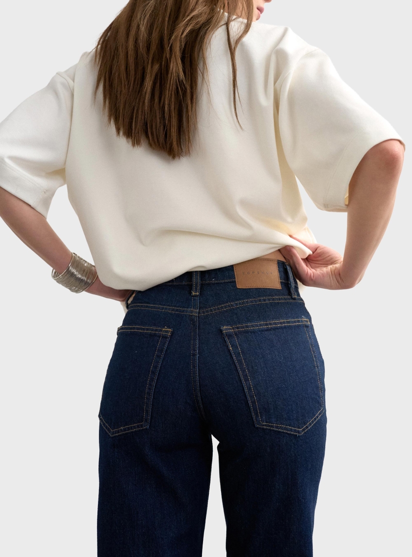 Topshop Runway Mid Rise Cropped Jeans - Dark Aged Denim