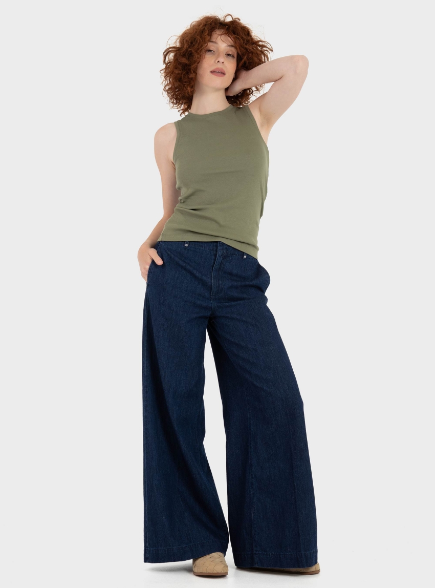 Vero Moda Aisa Mid Rise Wide Palazzo Jeans - Blue