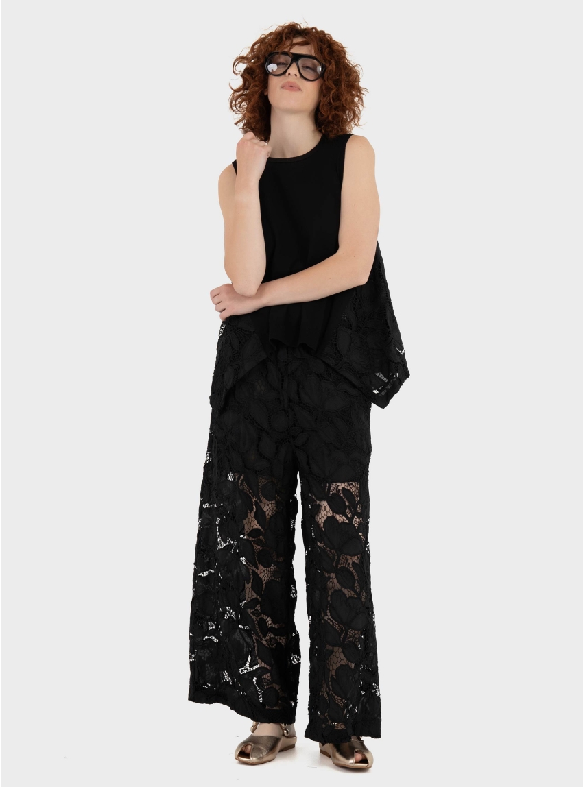 Mei Mei J Wide Leg Lace Trousers - Black
