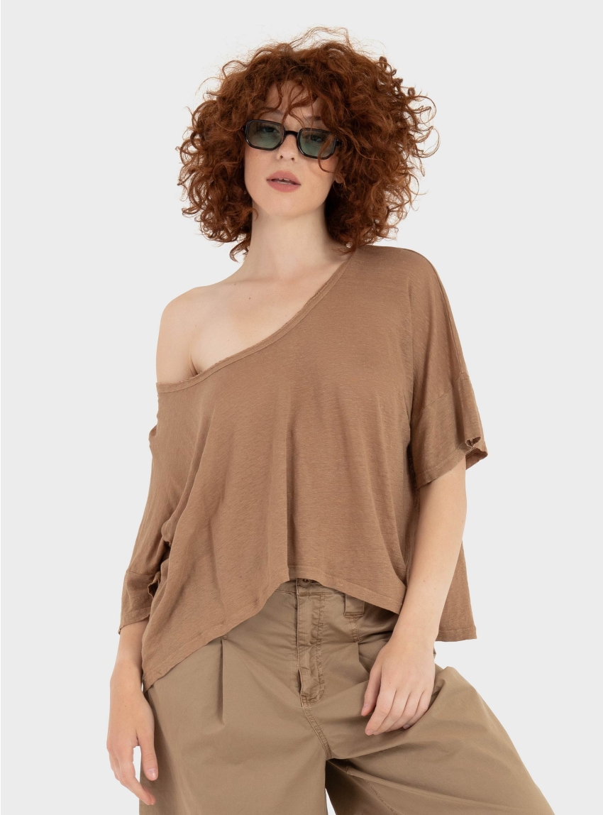 Keeling Loose Cropped T-Shirt - Dark Beige