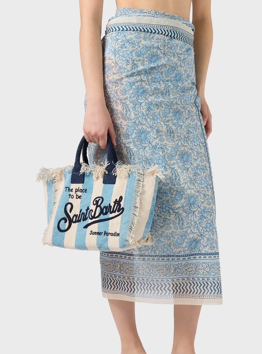 MC2 Saint Barth Colette Hand Bag With Strap - Striped Light Blue