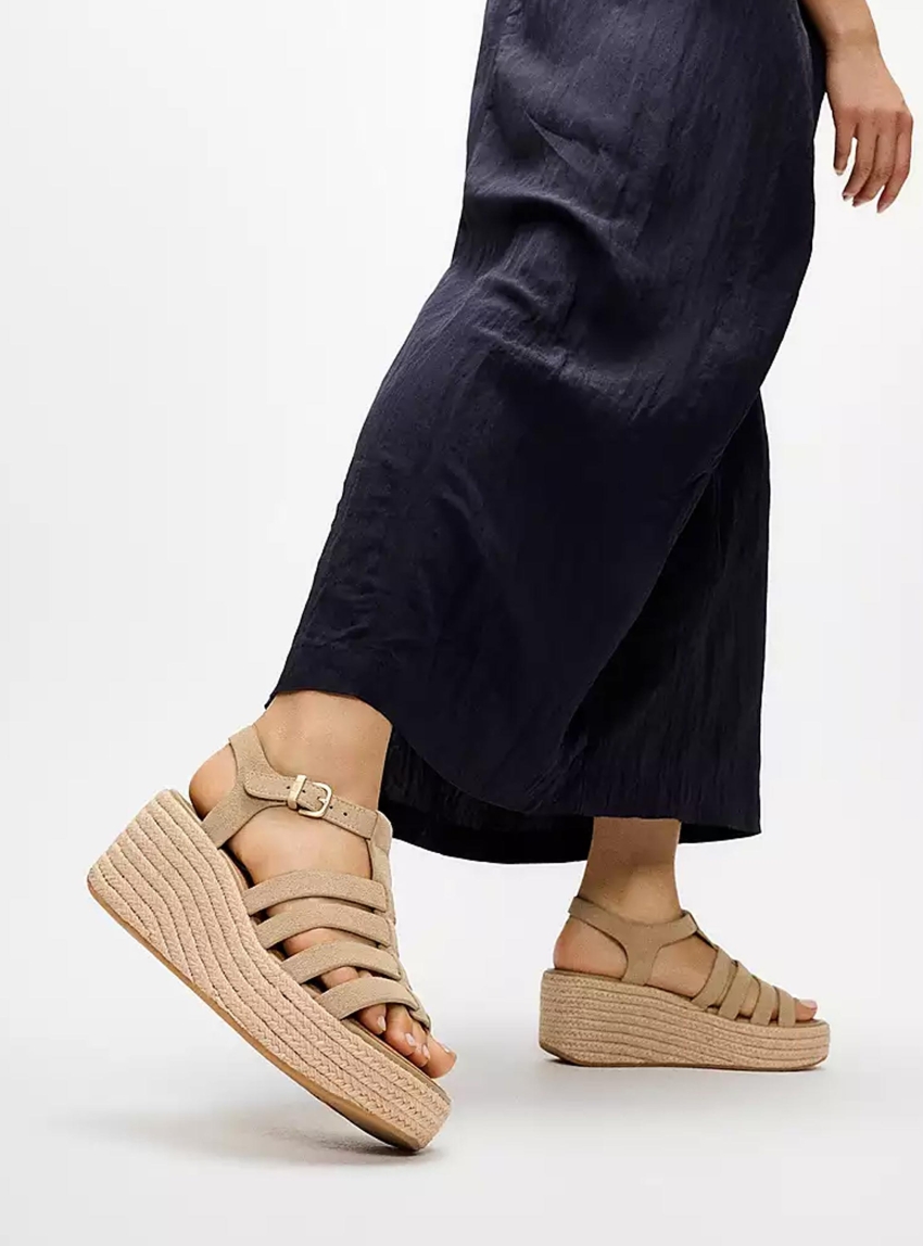 Fit Flop PLATFFORMS Espadrille Suede Fisherman Wedge Sandals - Beige