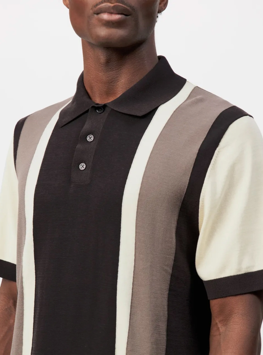 Drykorn Tamian Block Stripe Polo Shirt - Brown