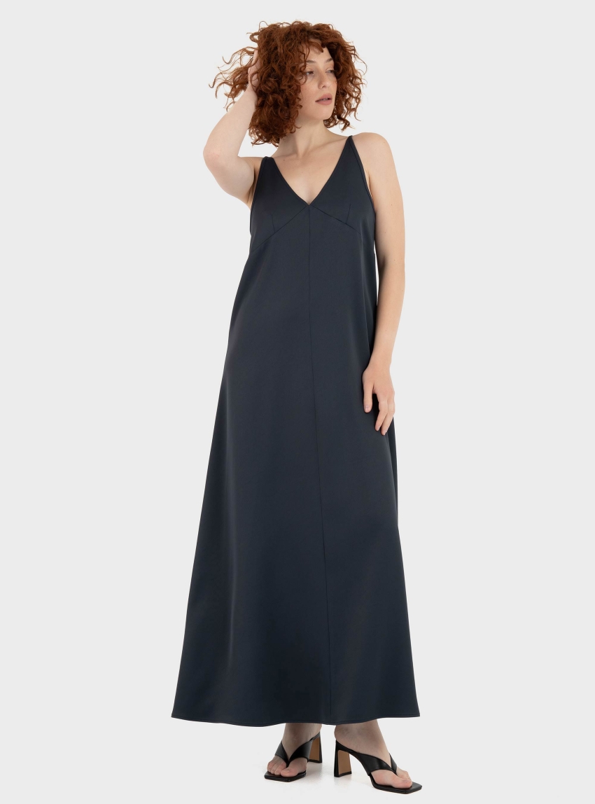 Drykorn Kairen Luxurious Satin V-Neck Slip Dress - Navy
