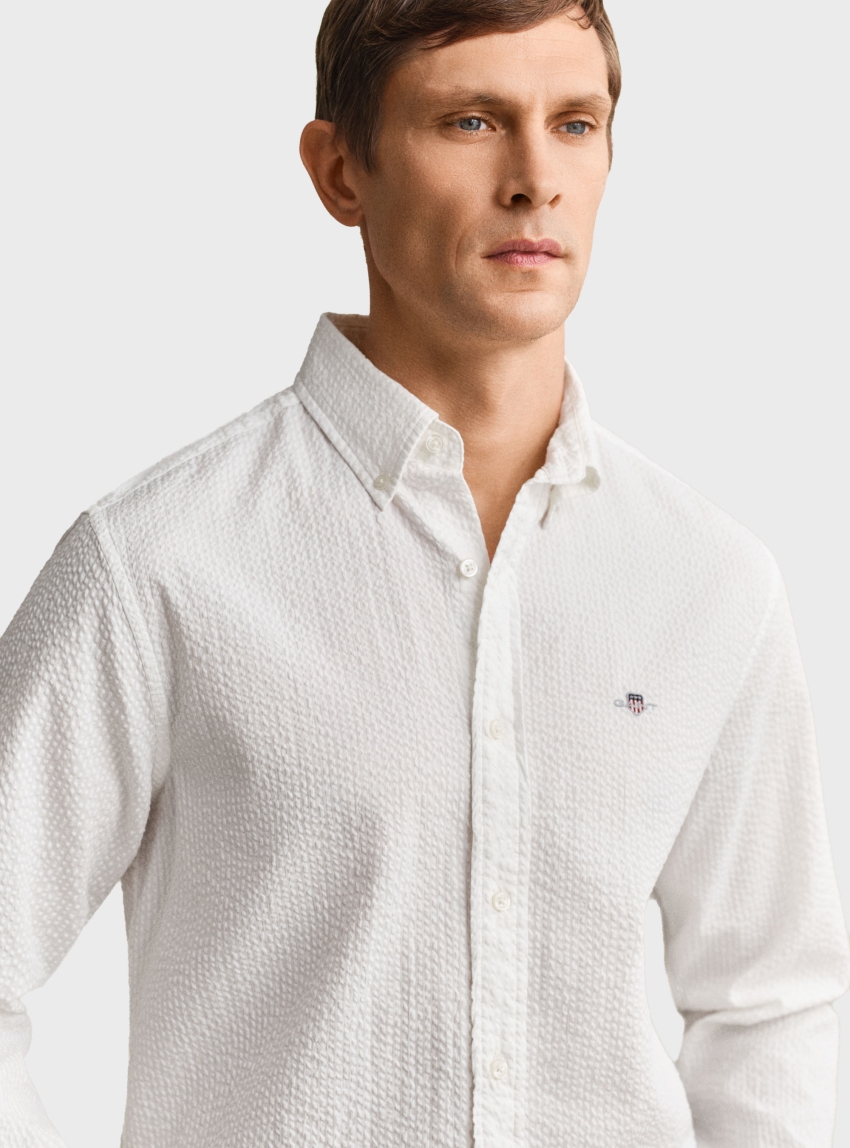 Gant Regular Fit Seersucker Shirt - White