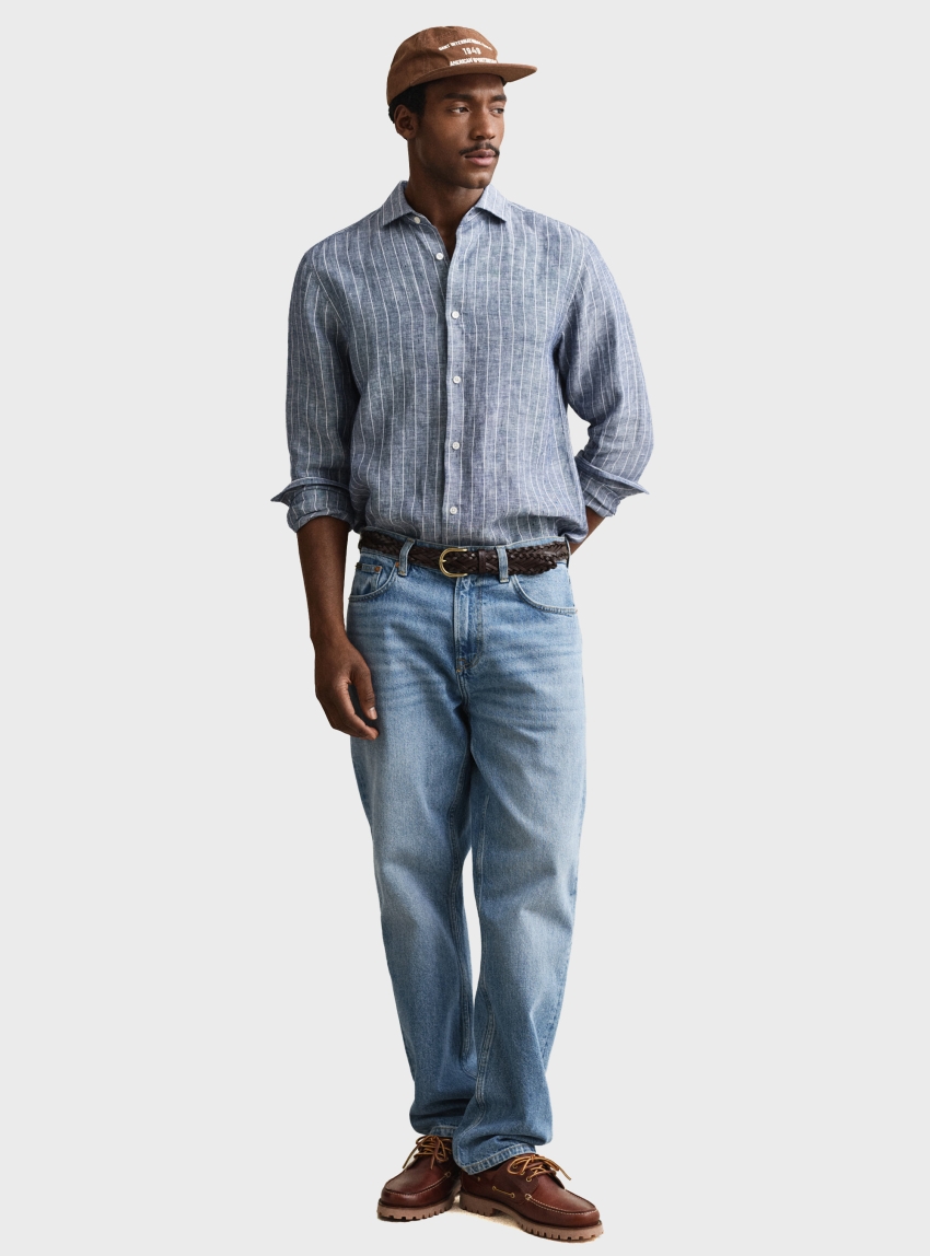 Gant Striped Linen Shirt - Blue