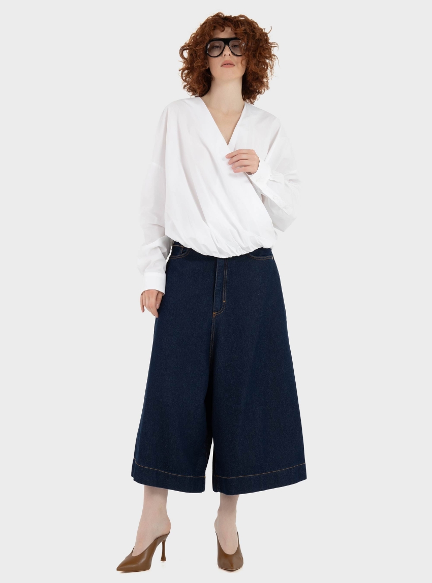 Philia Loft Wide Leg Low Crotch Culottes - Unwashed Denim