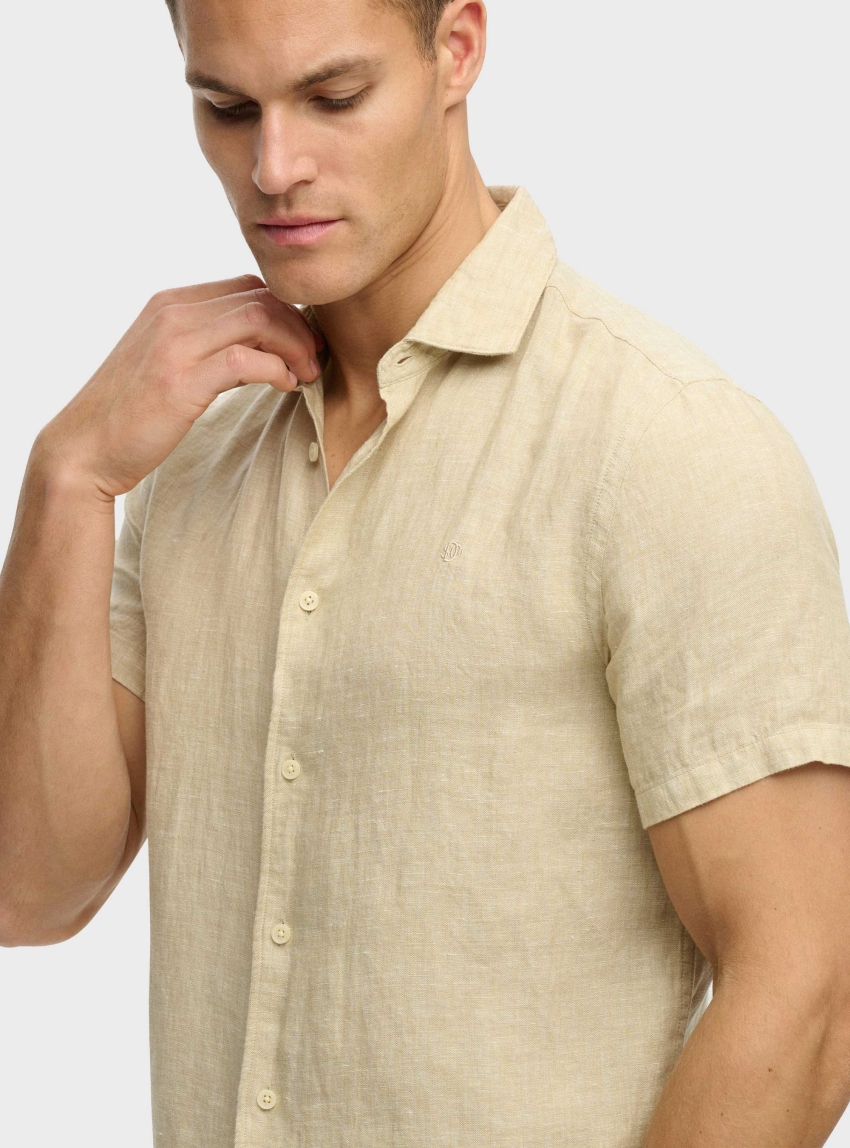 Superdry Riviera Short Sleeve Linen Shirt - Tan