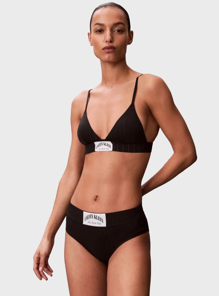 Calvin Klein Lightly Lined Triangle Bralette - Heritage Classic Cotton Stretch - Black