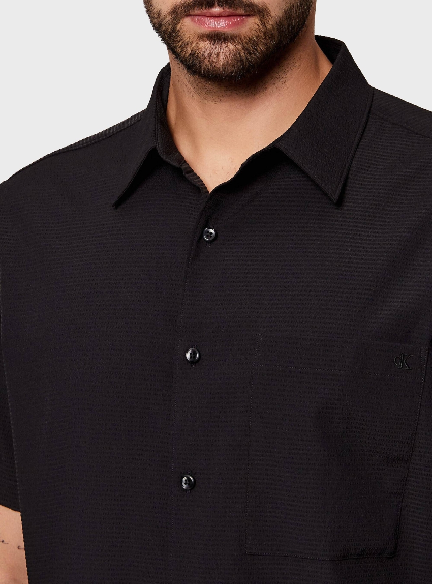 Calvin Klein Seersucker Short Sleeve Shirt - Black