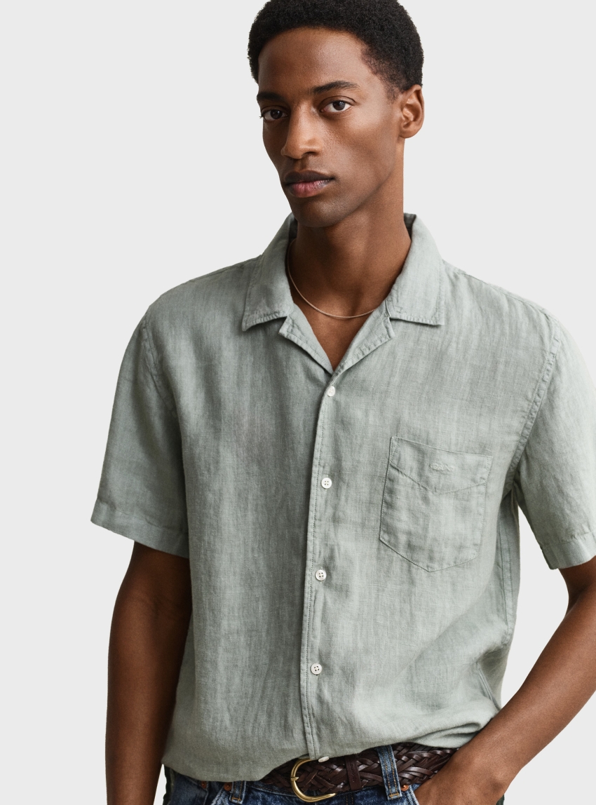 Gant Short Sleeve Linen Shirt - Light Green