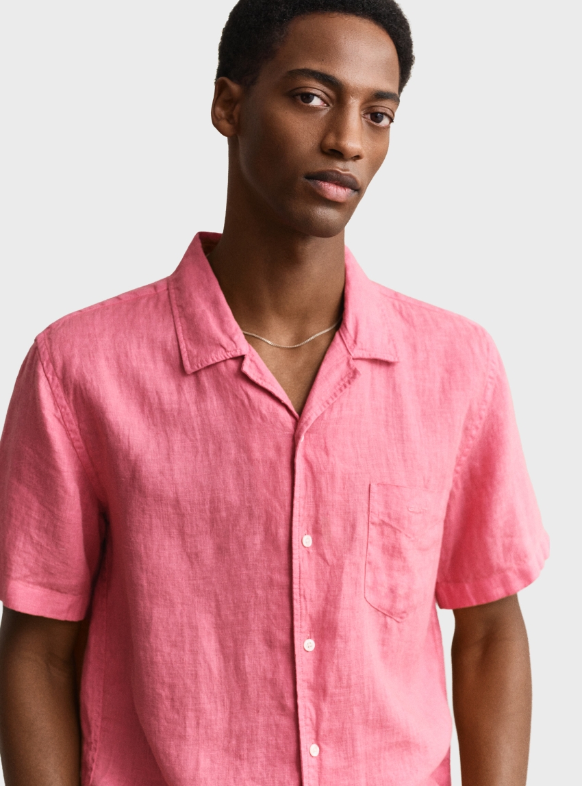Gant Short Sleeve Linen Shirt - Hot Pink