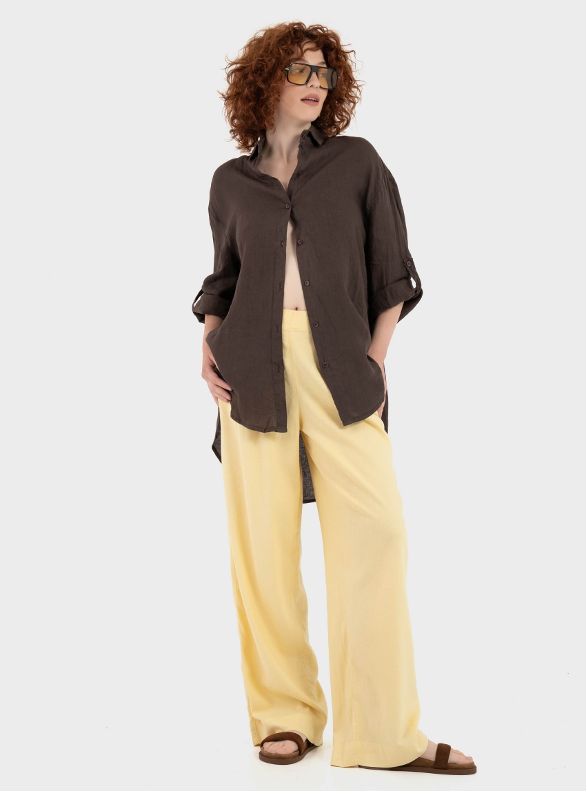 JJXX Almira Linen Blend High Waist Pants - Yellow
