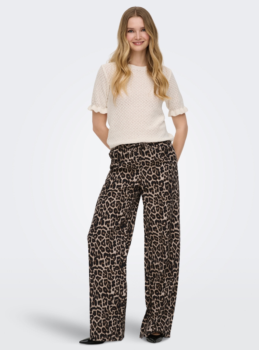 Only Aris Pullup Tie Pants - Leopard Print