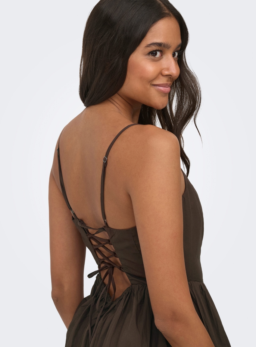 Only Likara Strap Waist Long Dress - Brown
