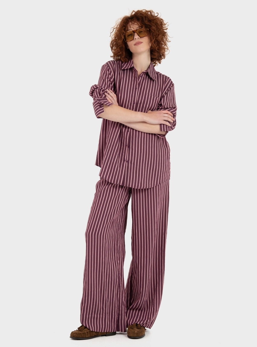 Only Meldola Long Striped Wide Pants - Wine