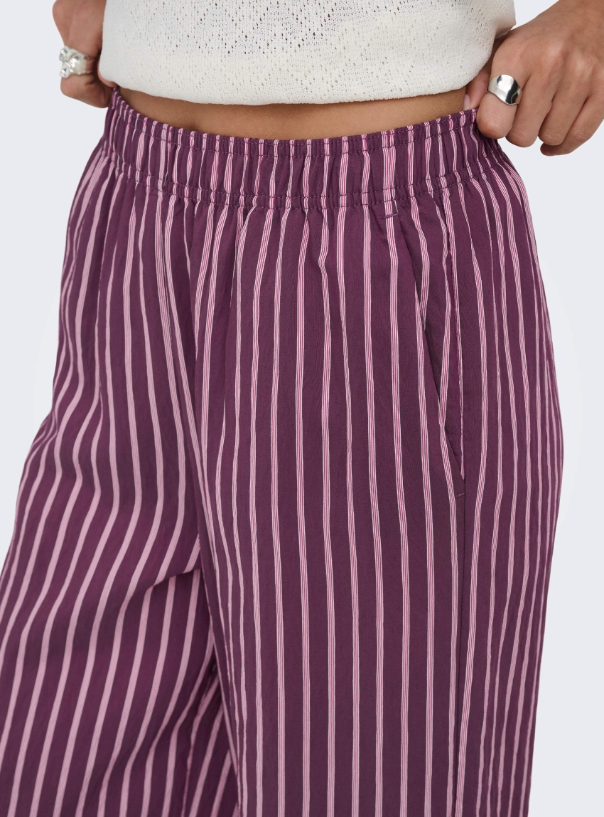 Only Meldola Long Striped Wide Pants - Wine