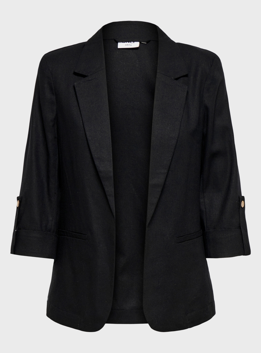 Only Goa 3/4 Unline Linen Blend Blazer - Black