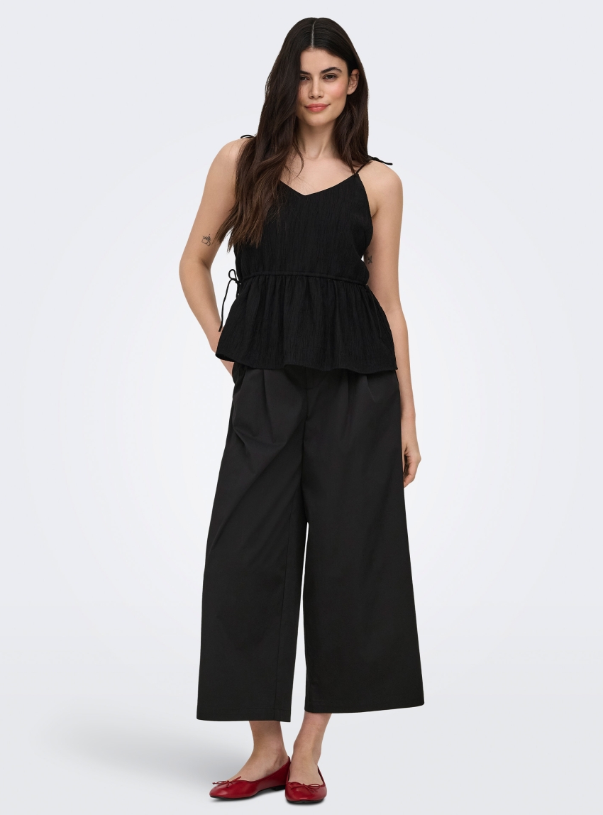 Only Tanny Mid Waist Pleat Culotte Pants - Black