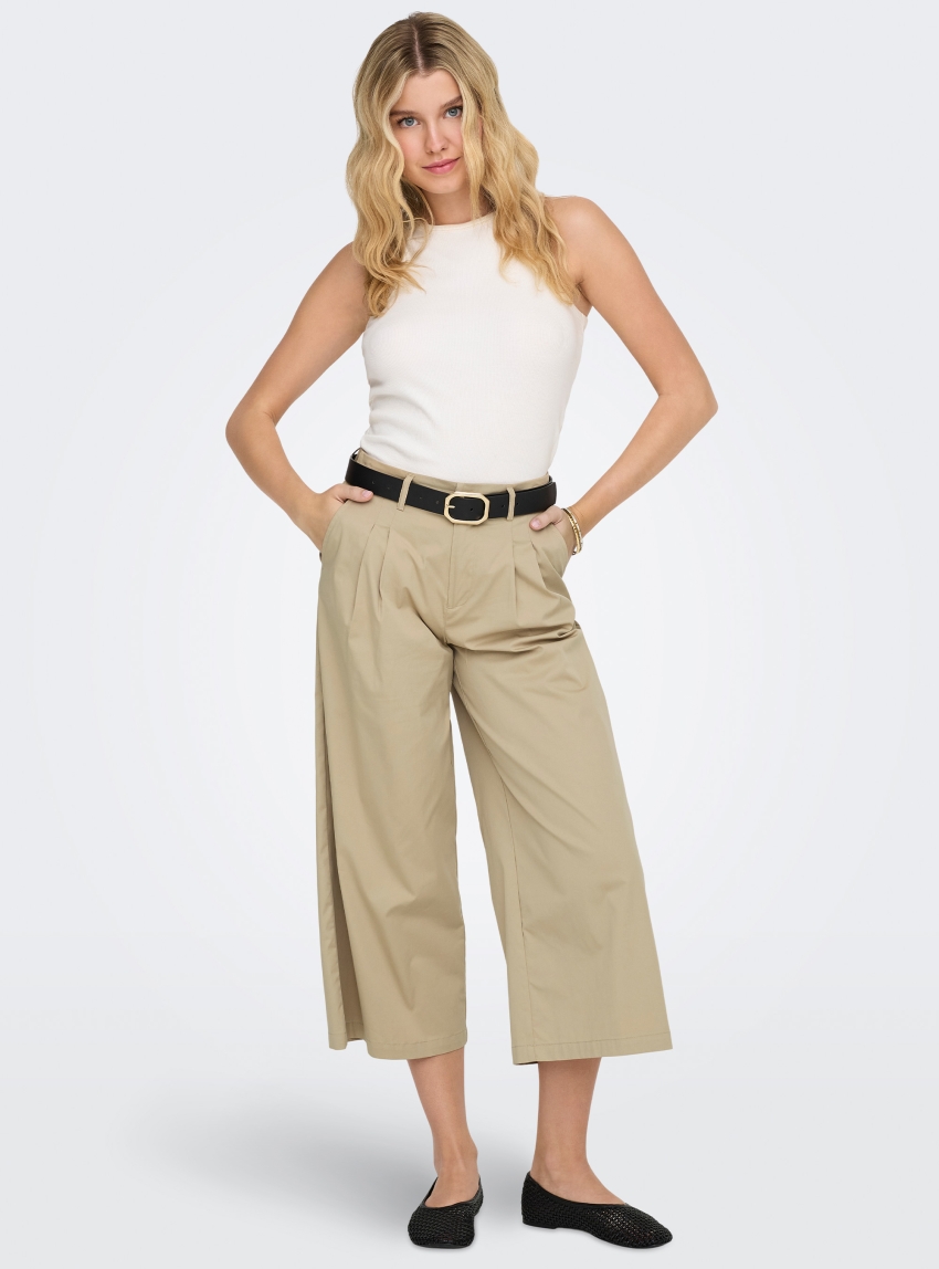 Only Tanny Mid Waist Pleat Culotte Pants - Beige
