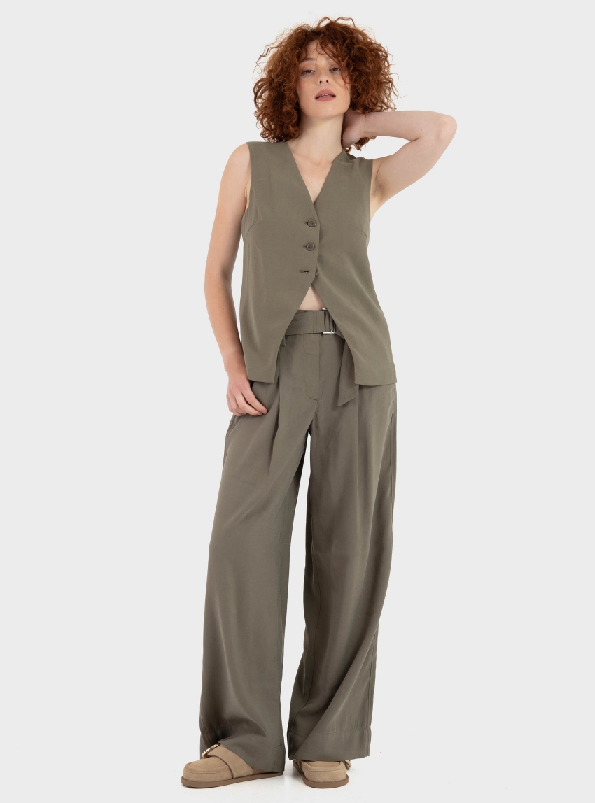 Only Tila High Waist Belt Wide Pants - Brown