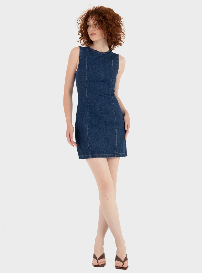 Topshop Liv Sleeveless Mini Dress - Medium Aged Denim