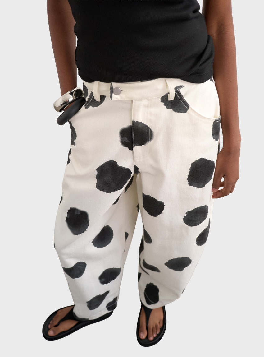 Topshop Yara High Rise Dot Barrel Trousers - Ecru