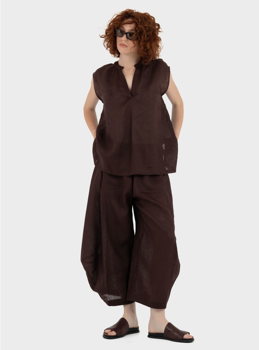 Mei Mei J Wide Leg Linen Pants - Brown