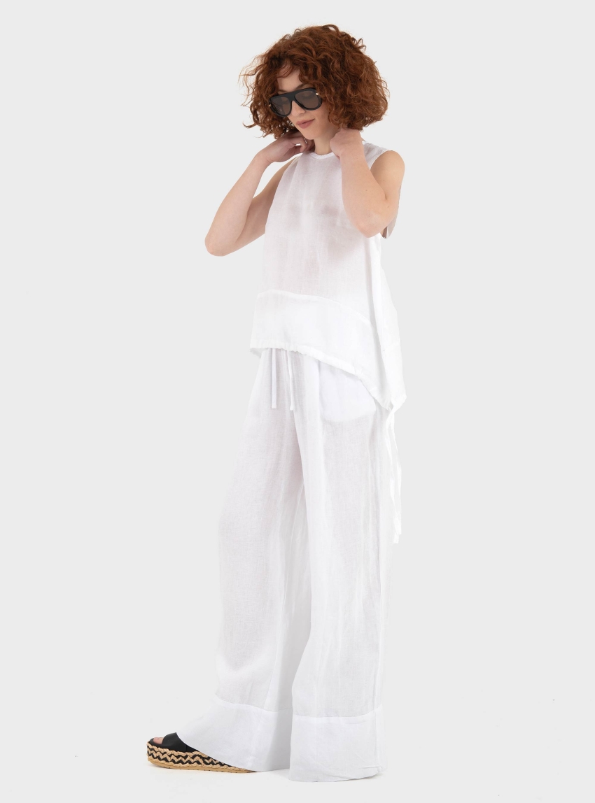 Black & Black  Loose Linen Top - White