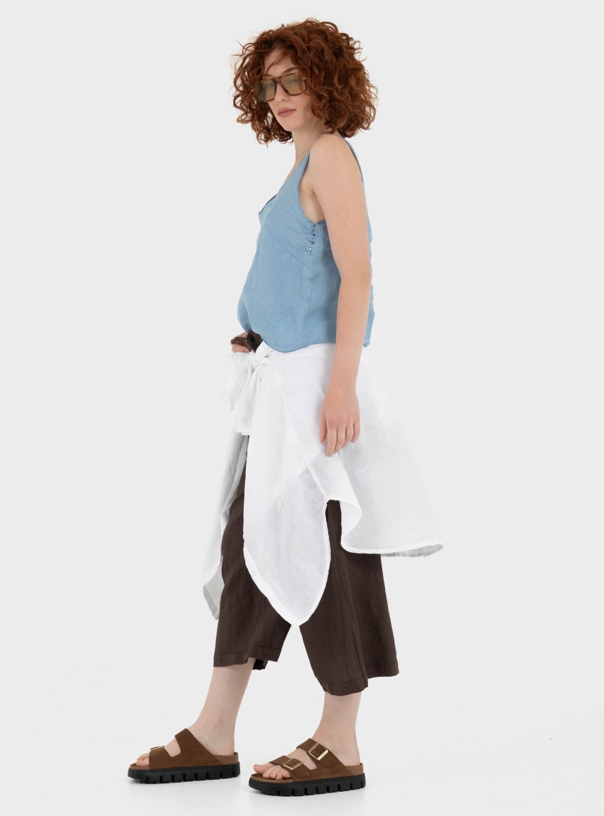 Black & Black  Loose Linen Top - Light Blue