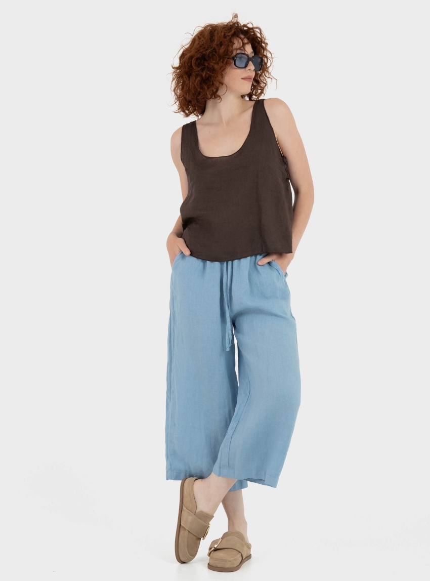 Black & Black  Loose Linen Top - Brown