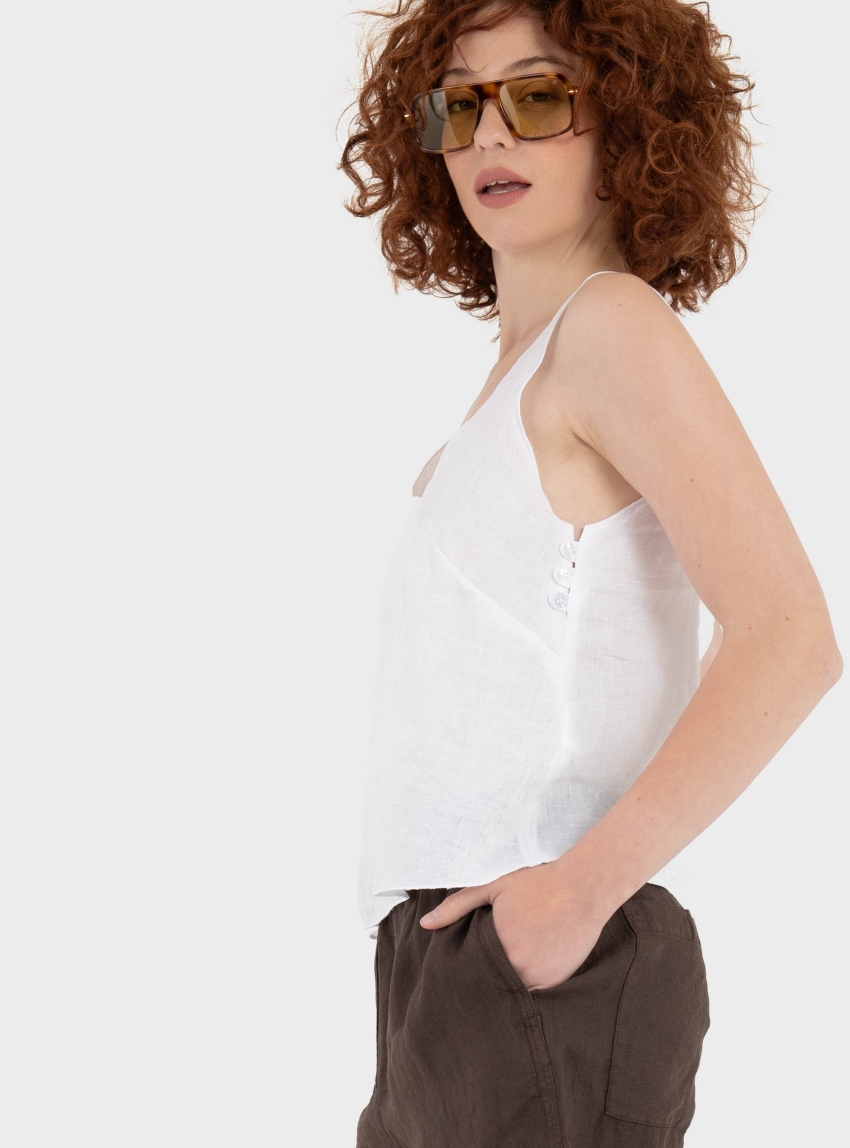 Black & Black  Loose Linen Top - White