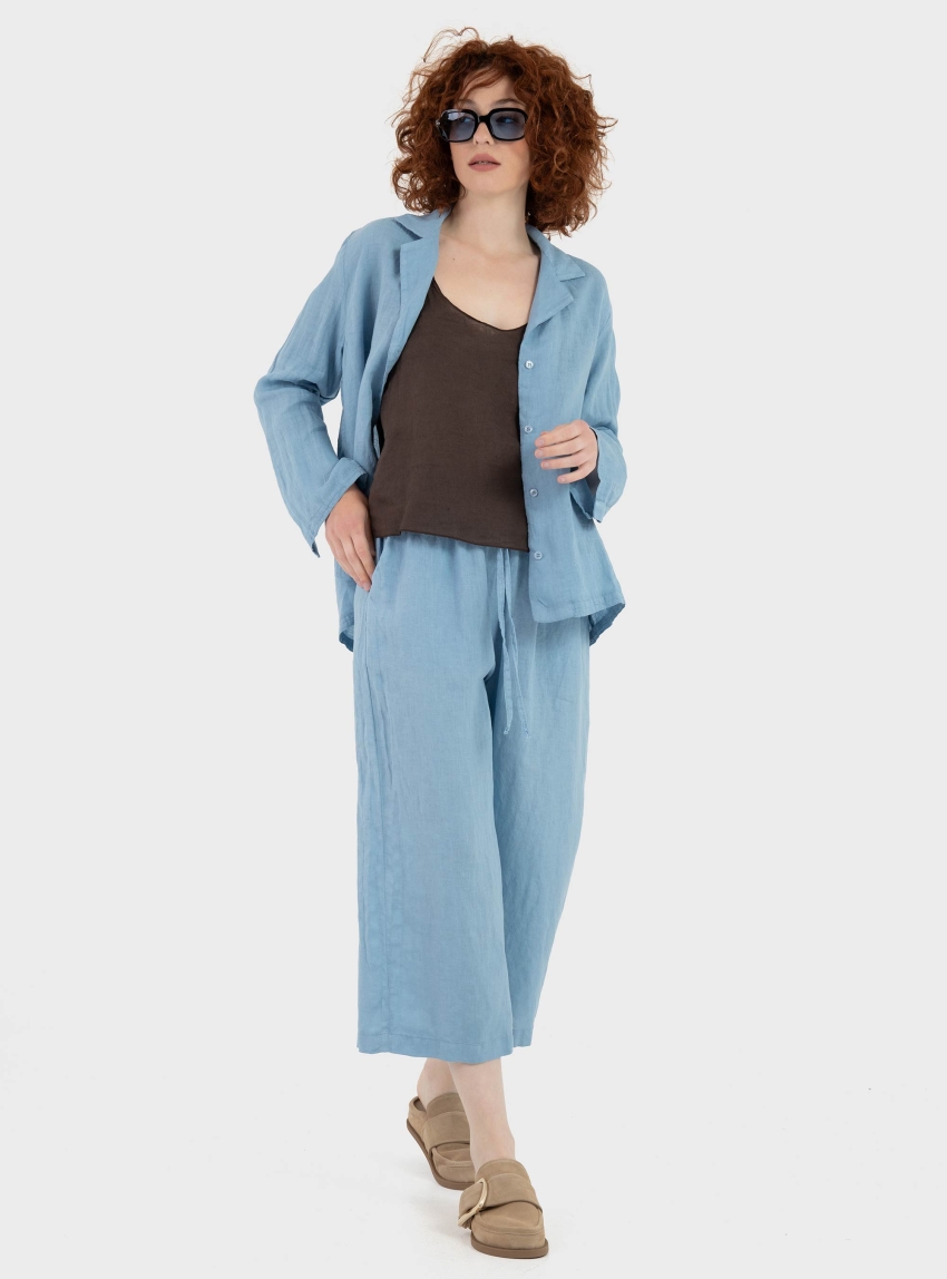 Black & Black  Linen Cullottes - Light Blue