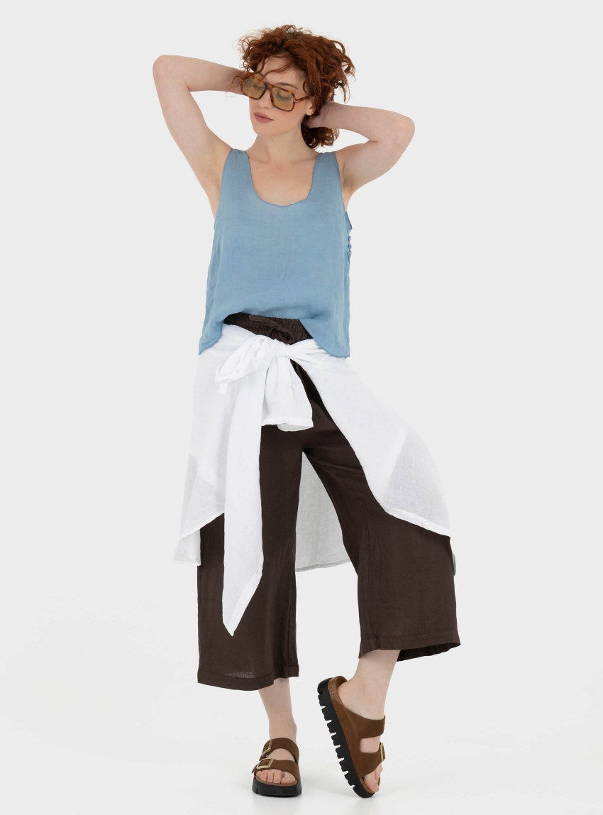 Black & Black  Linen Cullottes - Brown