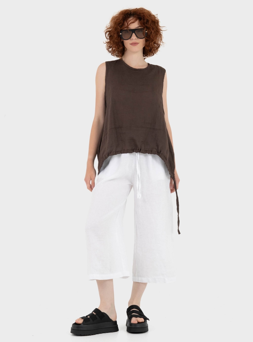 Black & Black  Linen Cullottes - White