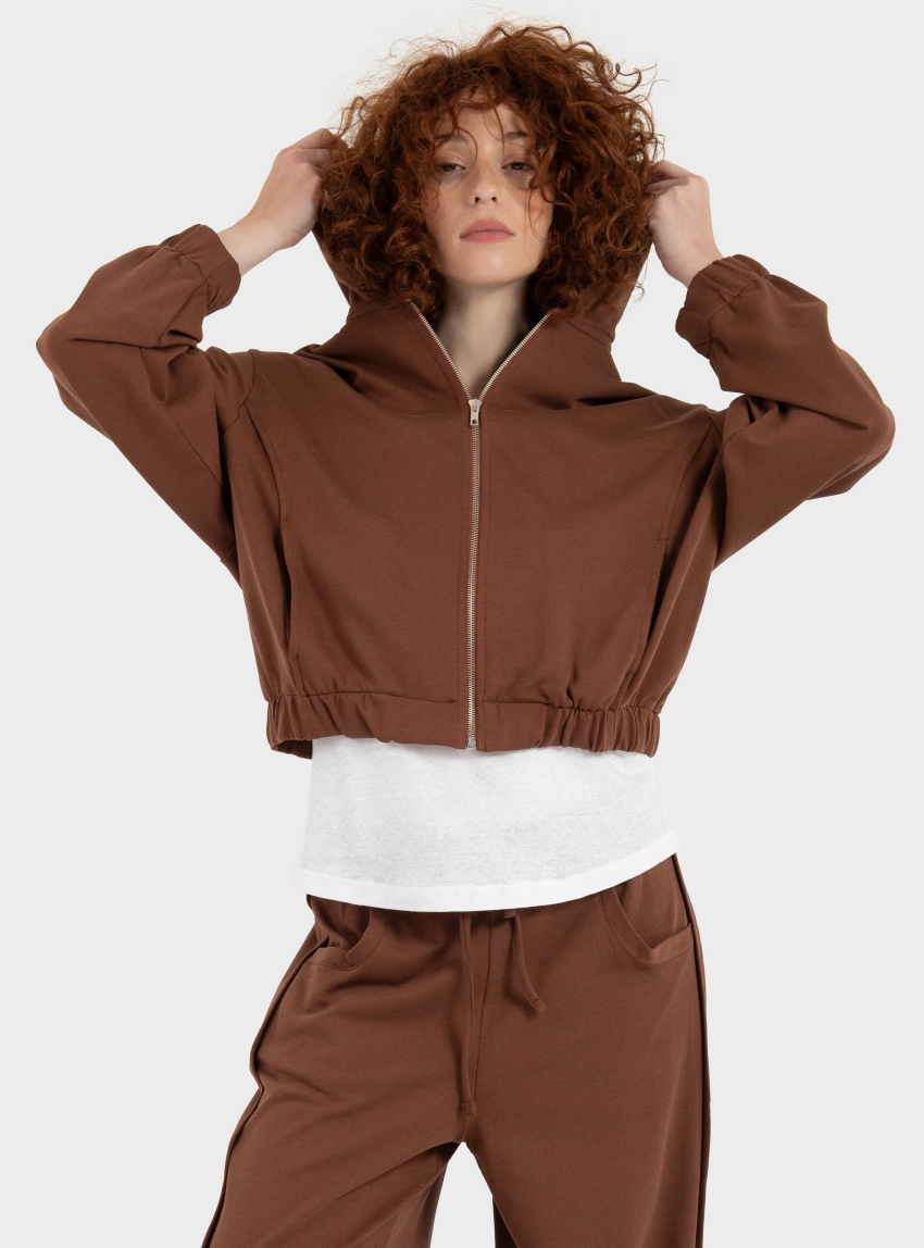 Four Minds Short Zip Hoodie - Brick Brown