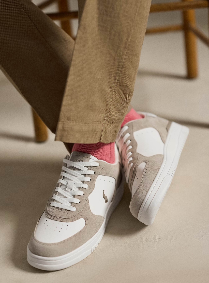 Polo Ralph Lauren Masters Court Leather-Suede Trainers - Light Beige