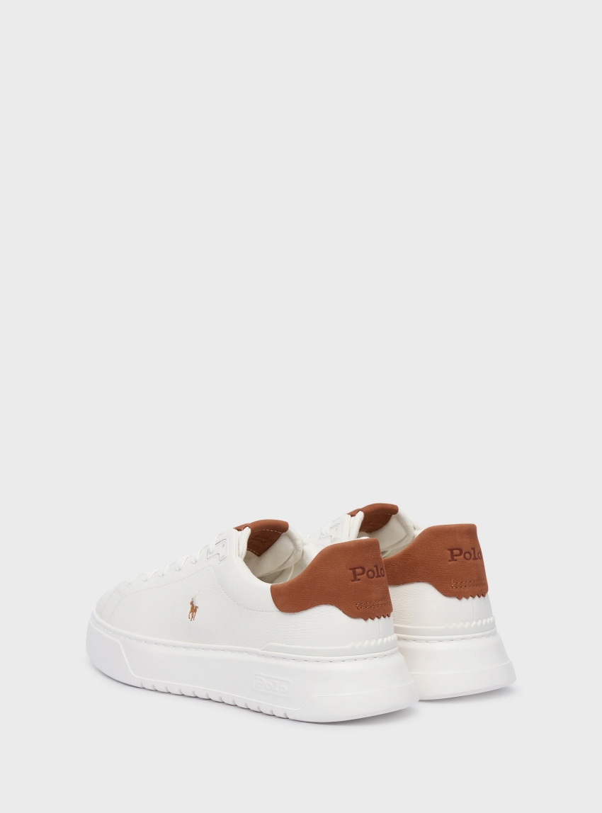 Polo Ralph Lauren Rlite Court Tumbled Leather Trainers - Off White