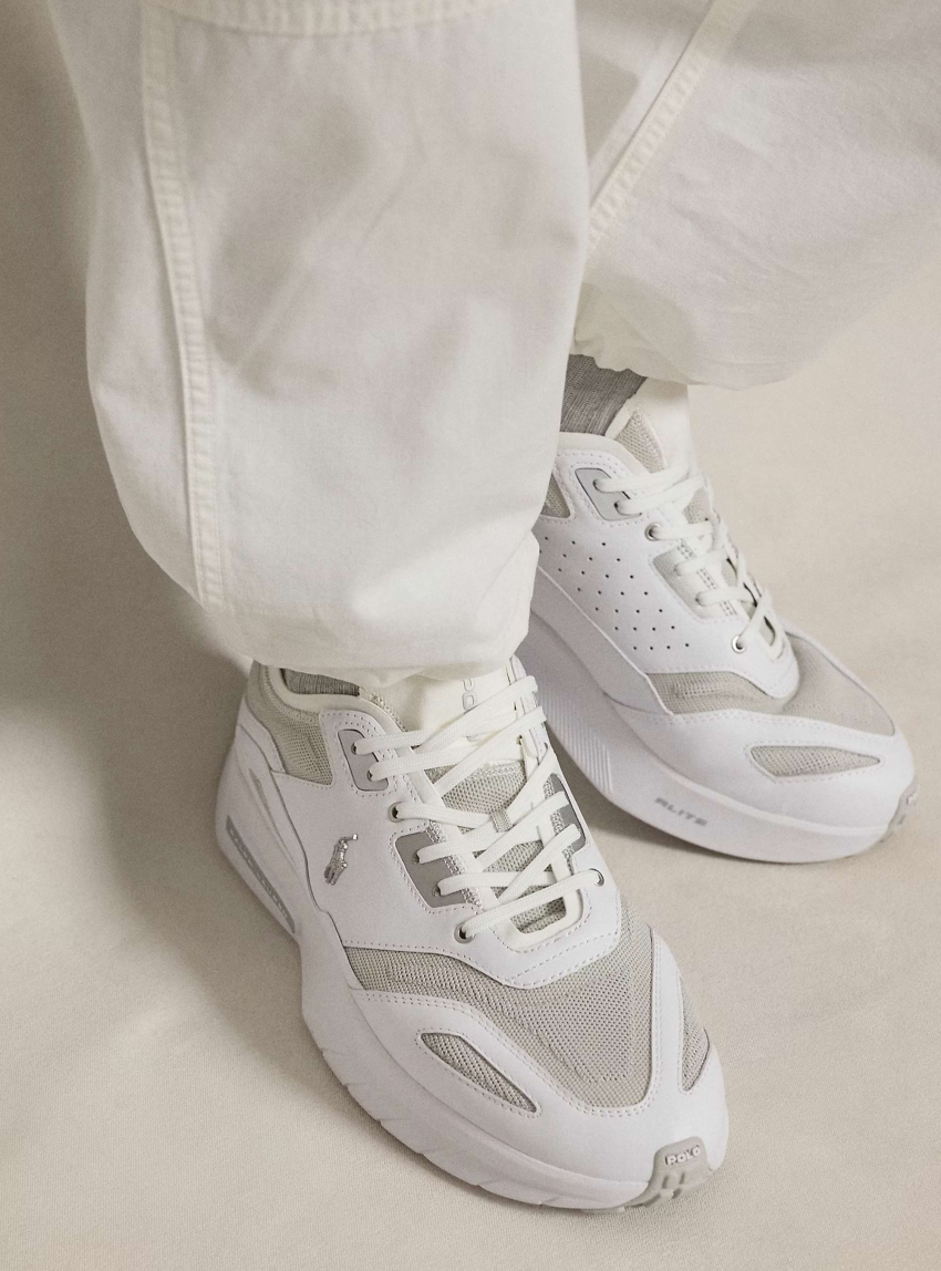 Polo Ralph Lauren Boerum Leather-Panelled Knitted Trainers - White