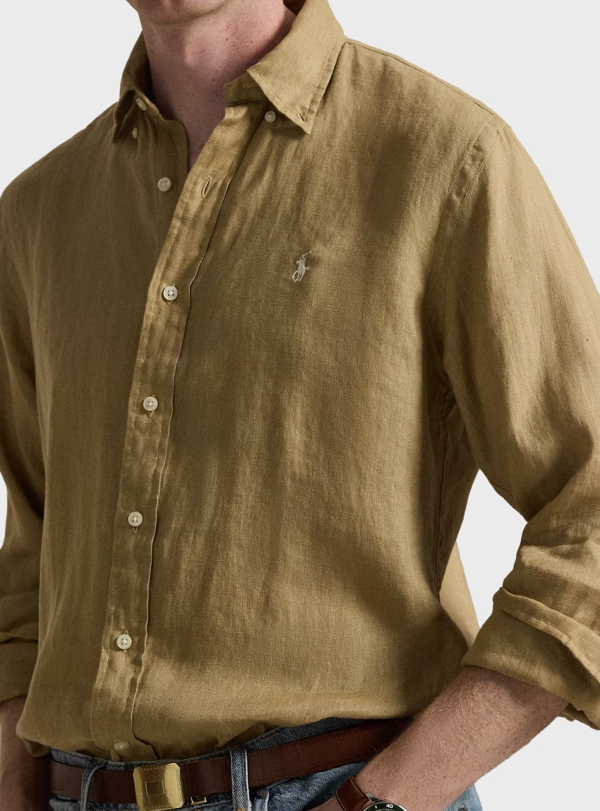 Polo Ralph Lauren Custom Fit Linen Shirt - Dark Beige