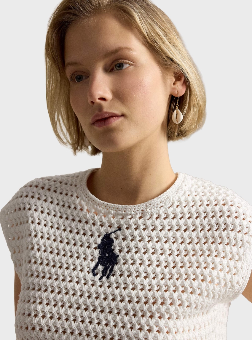 Polo Ralph Lauren Big Pony Crocheted Cotton Jumper - White