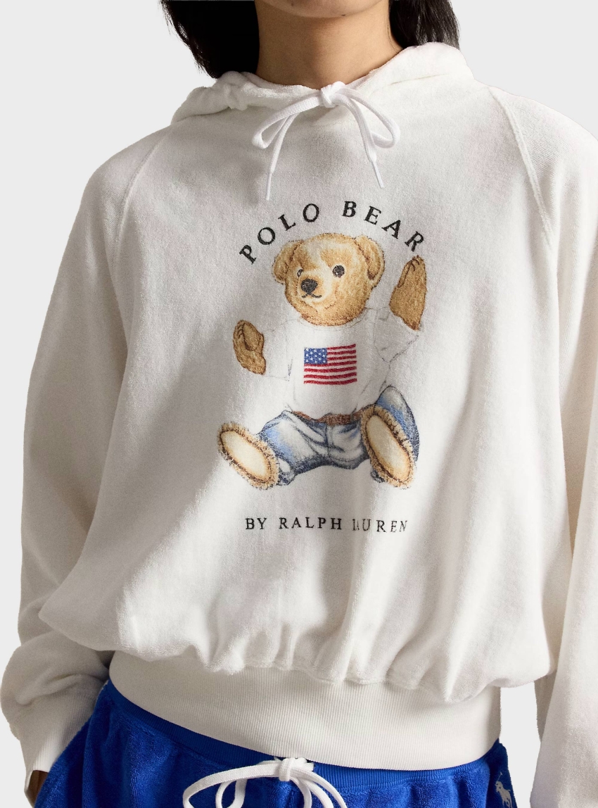 Polo Ralph Lauren Shrunken Fit Polo Bear Terry Hoodie - White