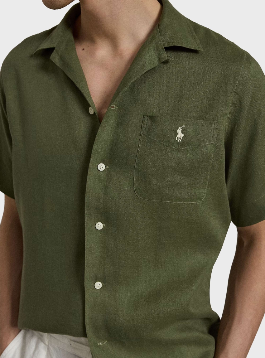 Polo Ralph Lauren Classic Fit Linen Camp Shirt - Olive 